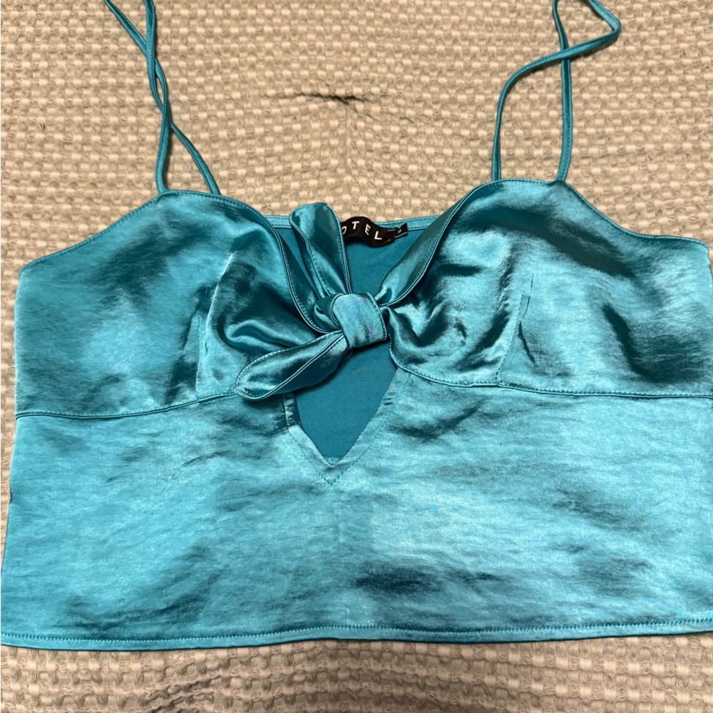 Motel Rocks Turquoise Satin Crop Top